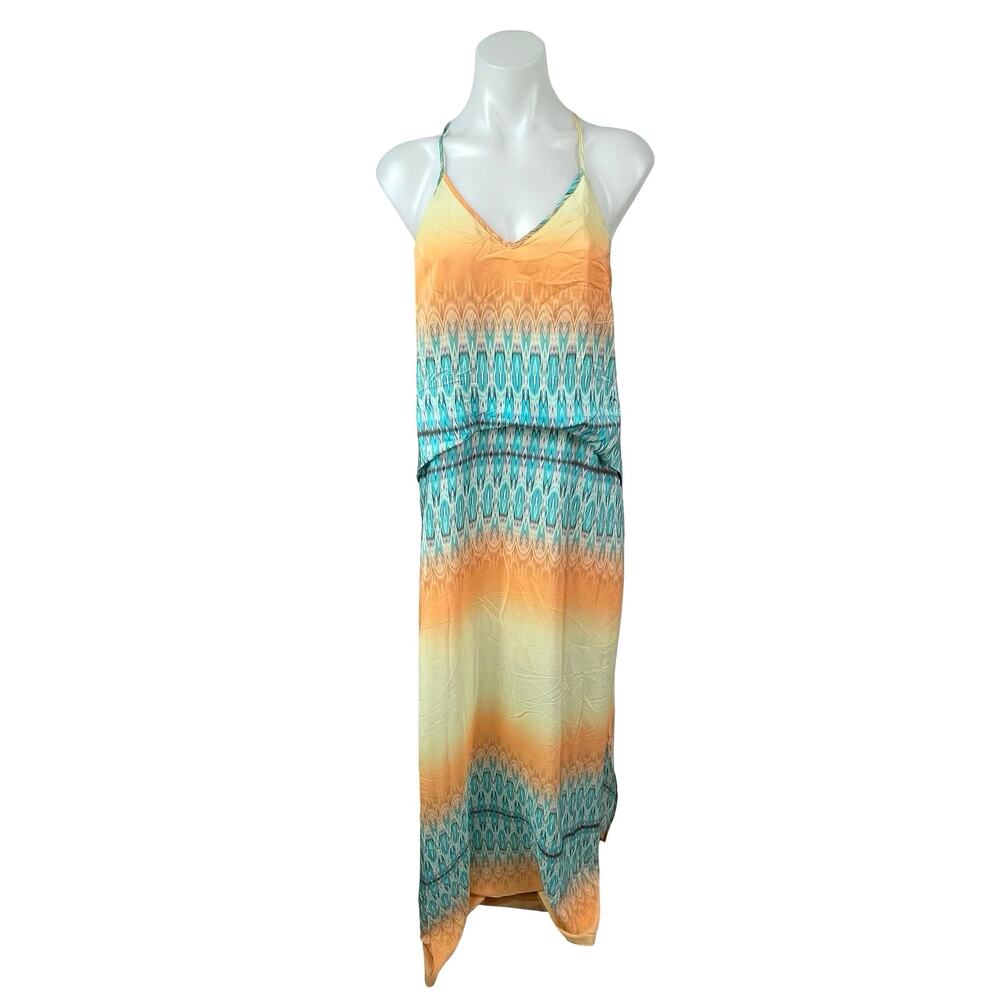 Charlie Jade 100% Silk Women's Ombre Geometric Sleeveless Maxi Cami Tank Dress S